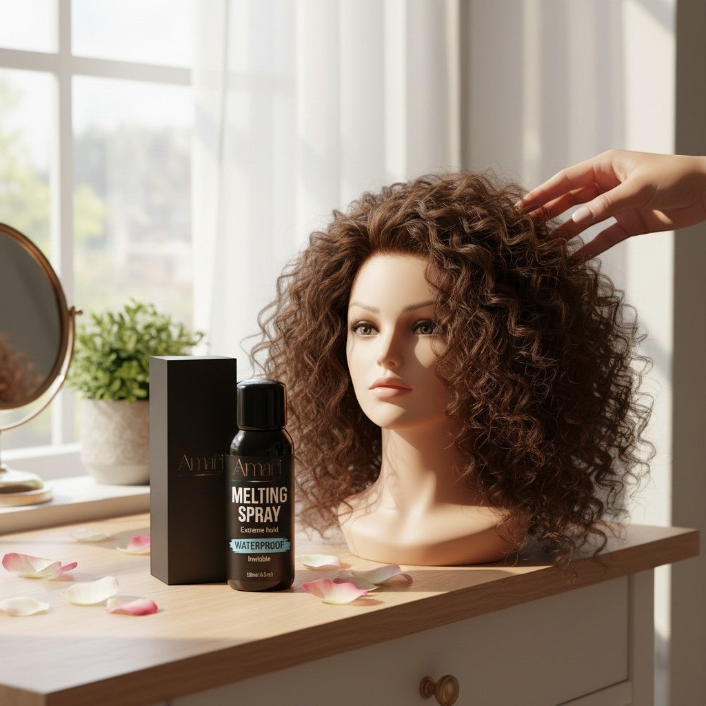 Amari Magic Glow Melting Spray 128ml bottle with black box, extreme hold, waterproof, invisible formula.